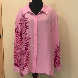 NWT Vintage Bob Mackie 100% Silk Wearable Art Pink Palms Blouse Shirt Size 3X